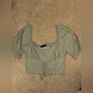 Light green puffy sleeve crop top size small
